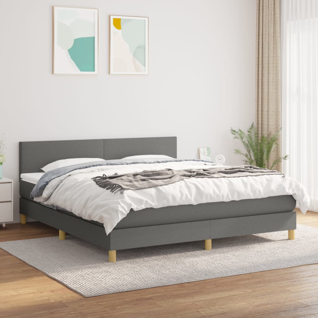 Κρεβάτι Boxspring με Στρώμα Σκούρο Γκρι 160x200 εκ Υφασμάτινο - Pakobazaar