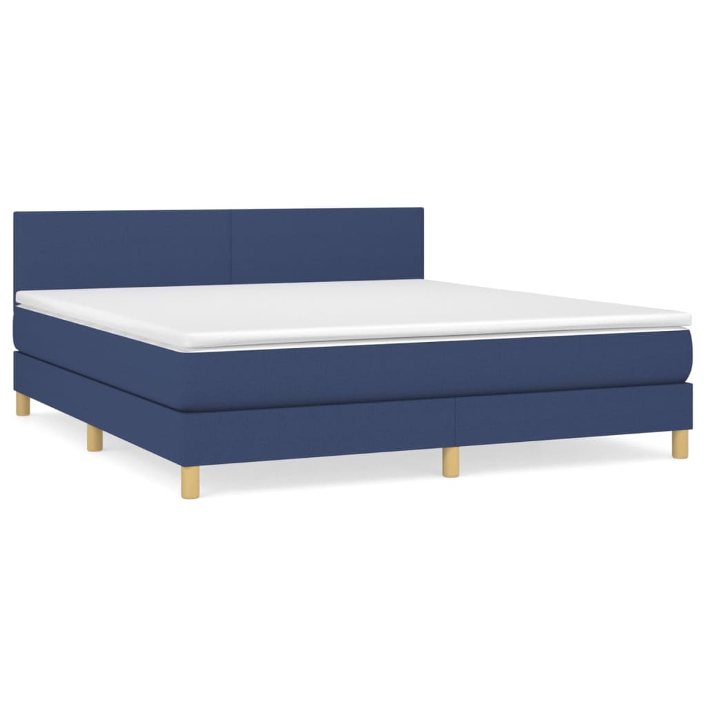 Κρεβάτι Boxspring με Στρώμα Μπλε 160x200 εκ. Υφασμάτινο