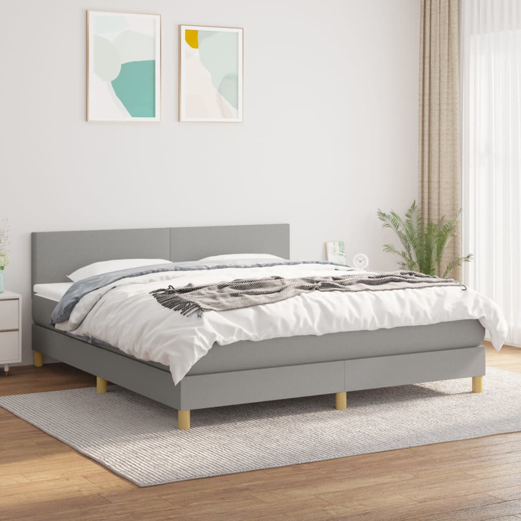 Κρεβάτι Boxspring με Στρώμα Ανοιχτό Γκρι 180x200 εκ. Υφασμάτινο - Pakobazaar