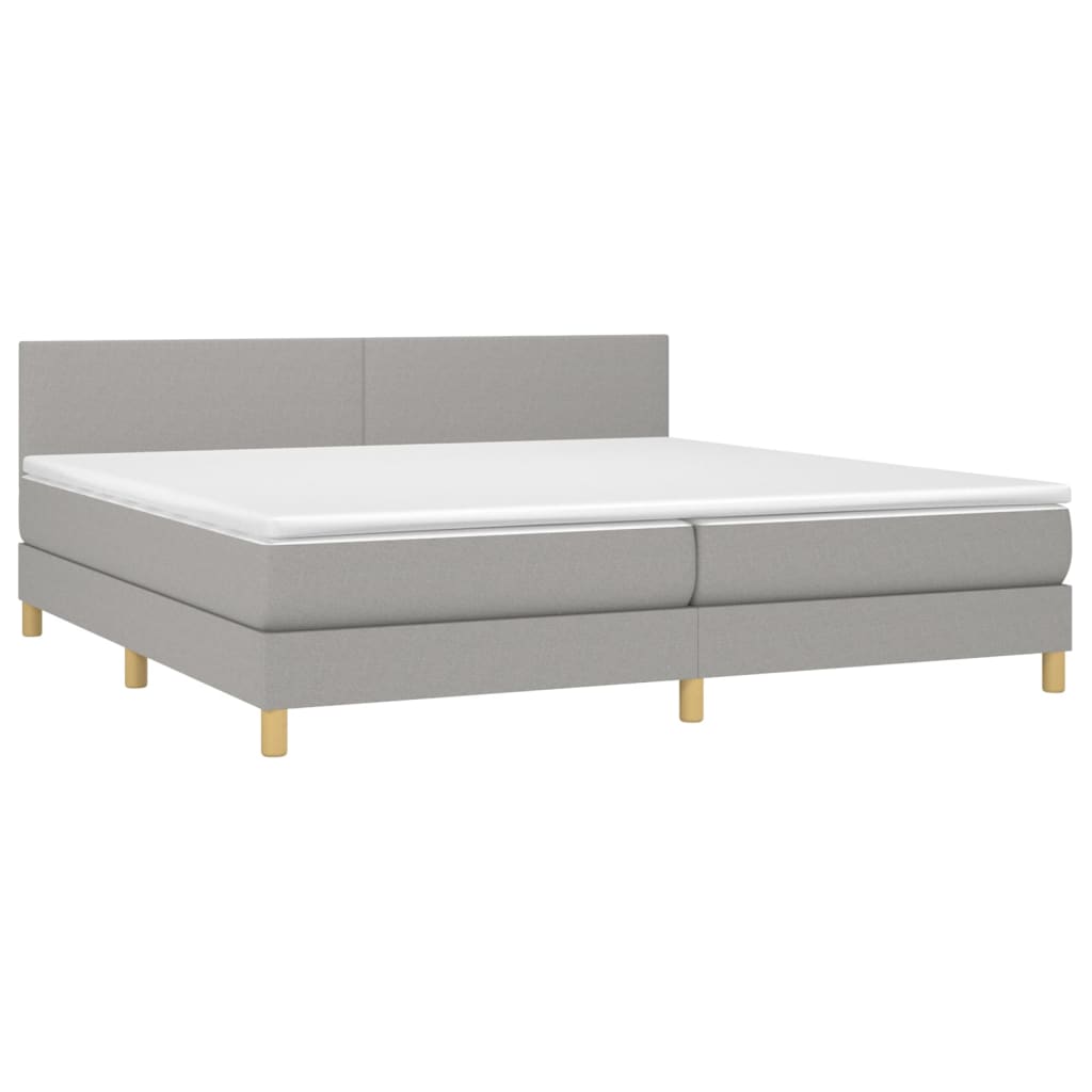 Κρεβάτι Boxspring με Στρώμα Ανοιχτό Γκρι 200x200 εκ. Υφασμάτινο