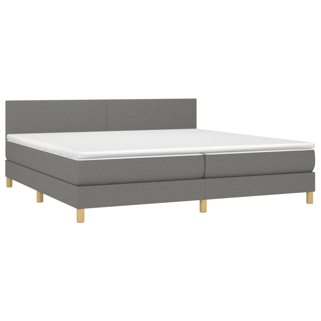 Κρεβάτι Boxspring με Στρώμα Σκούρο Γκρι 200x200 εκ. Υφασμάτινο