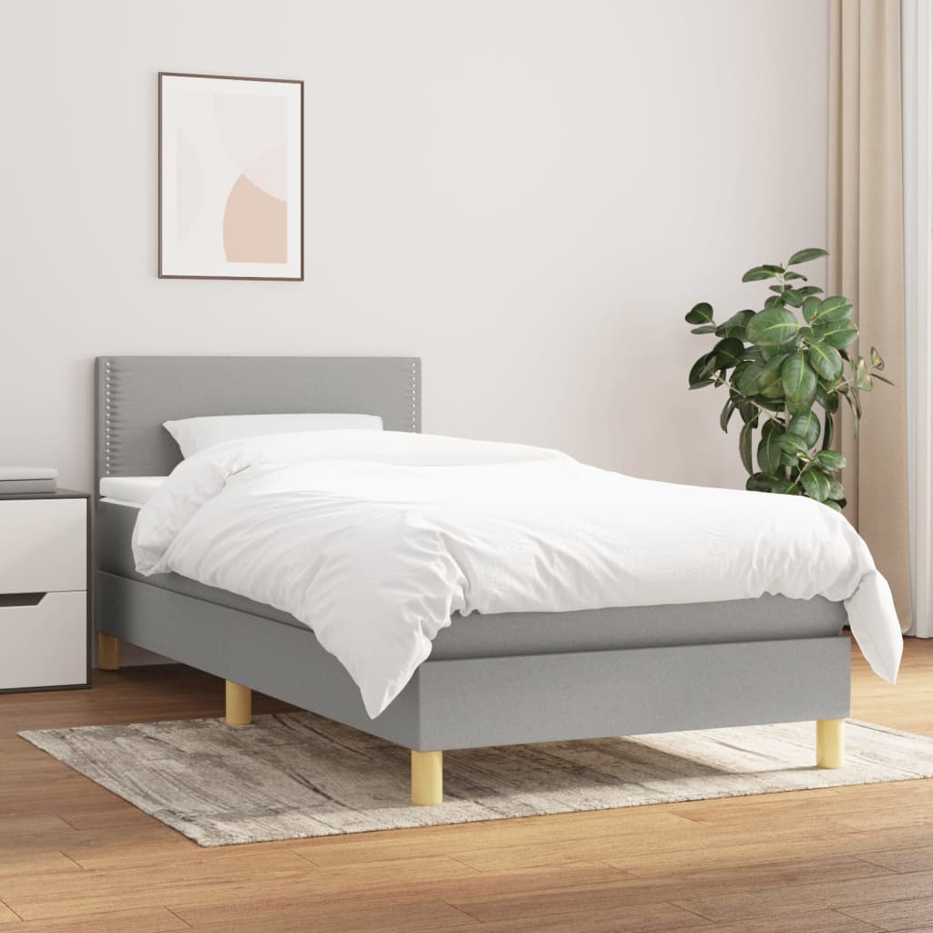 Κρεβάτι Boxspring με Στρώμα Ανοιχτό Γκρι 80x200 εκ. Υφασμάτινο - Pakobazaar