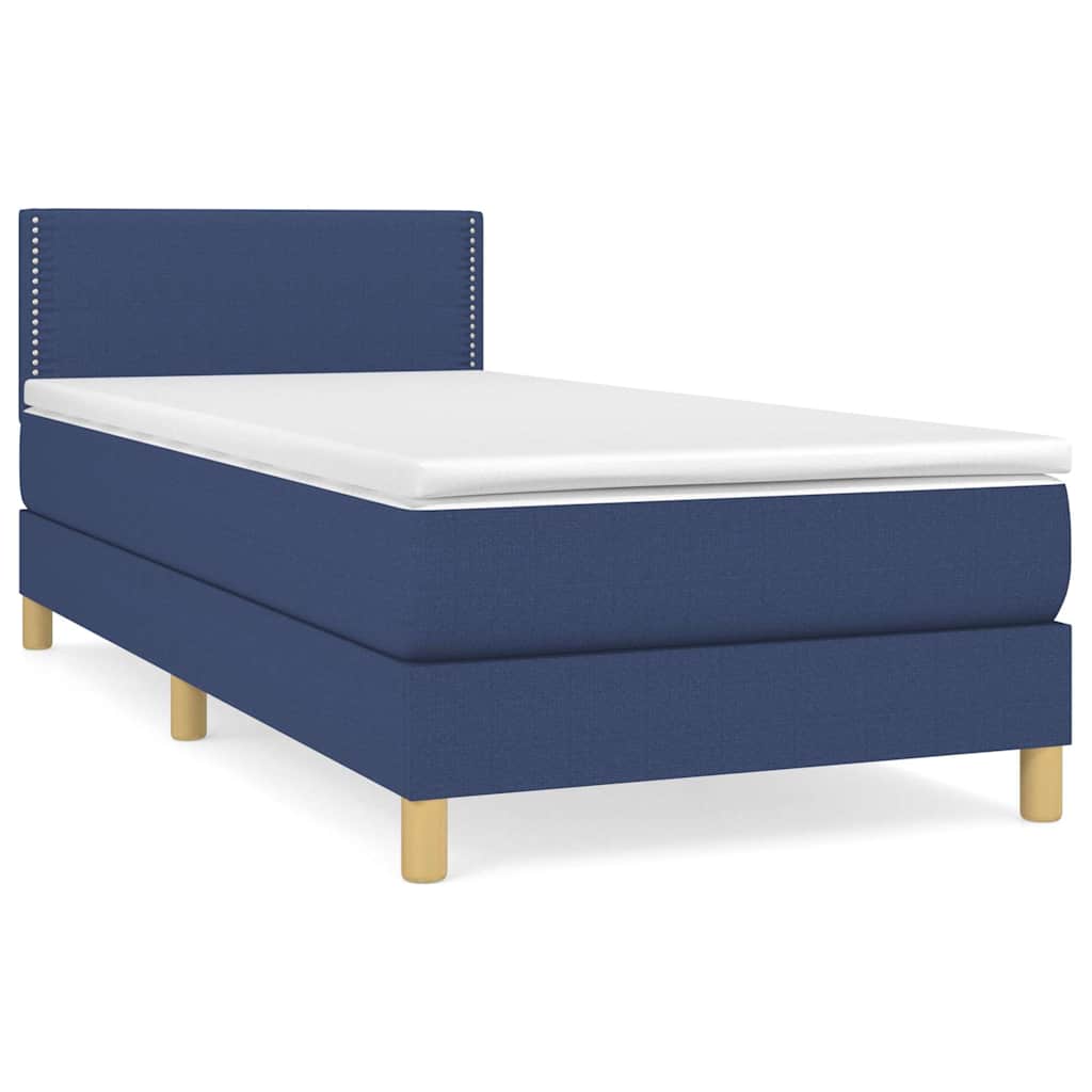 Κρεβάτι Boxspring με Στρώμα Μπλε 80x200 εκ. Υφασμάτινο