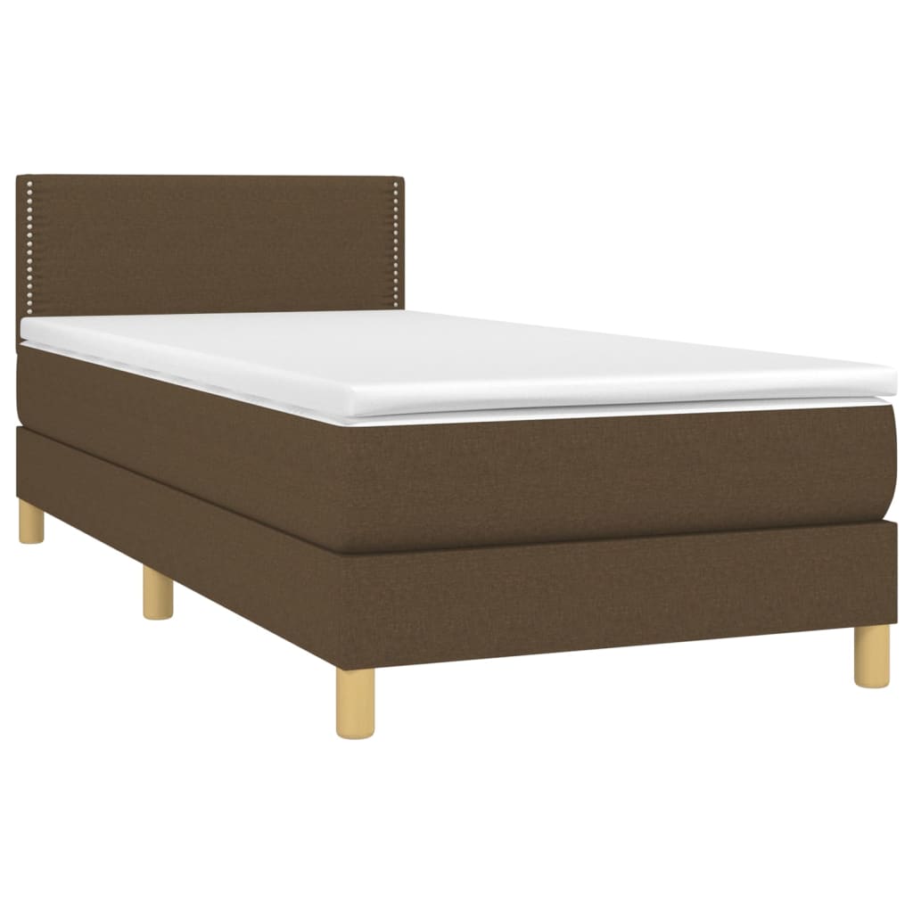 Κρεβάτι Boxspring με Στρώμα Σκούρο Καφέ 90x190 εκ. Υφασμάτινο