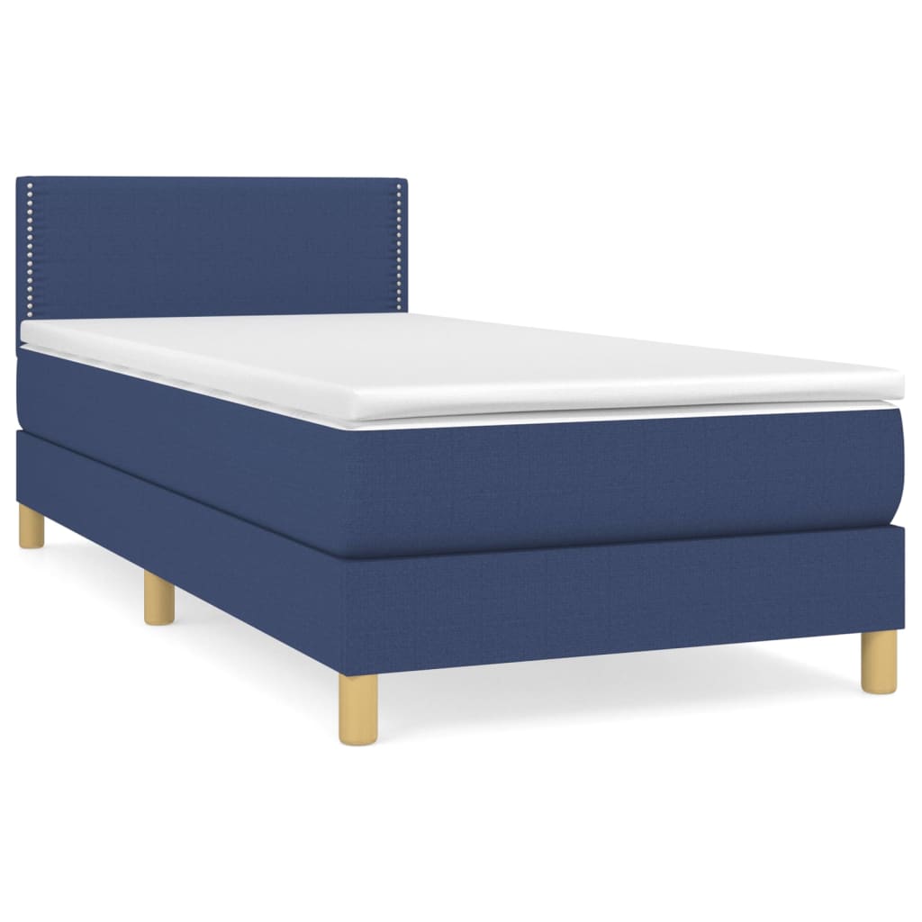 Κρεβάτι Boxspring με Στρώμα Μπλε 90x200 εκ.Υφασμάτινο