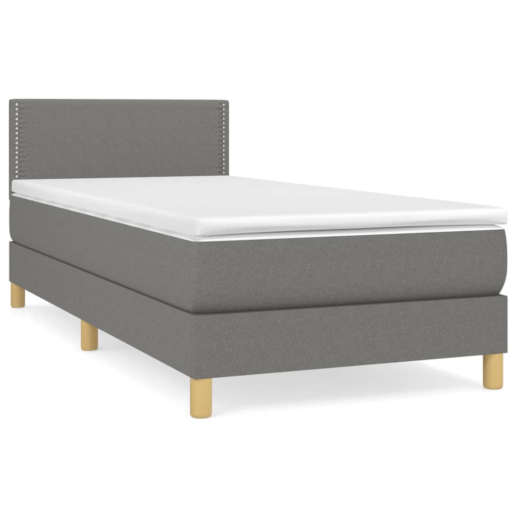Κρεβάτι Boxspring με Στρώμα Σκούρο Γκρι 100x200 εκ. Υφασμάτινο
