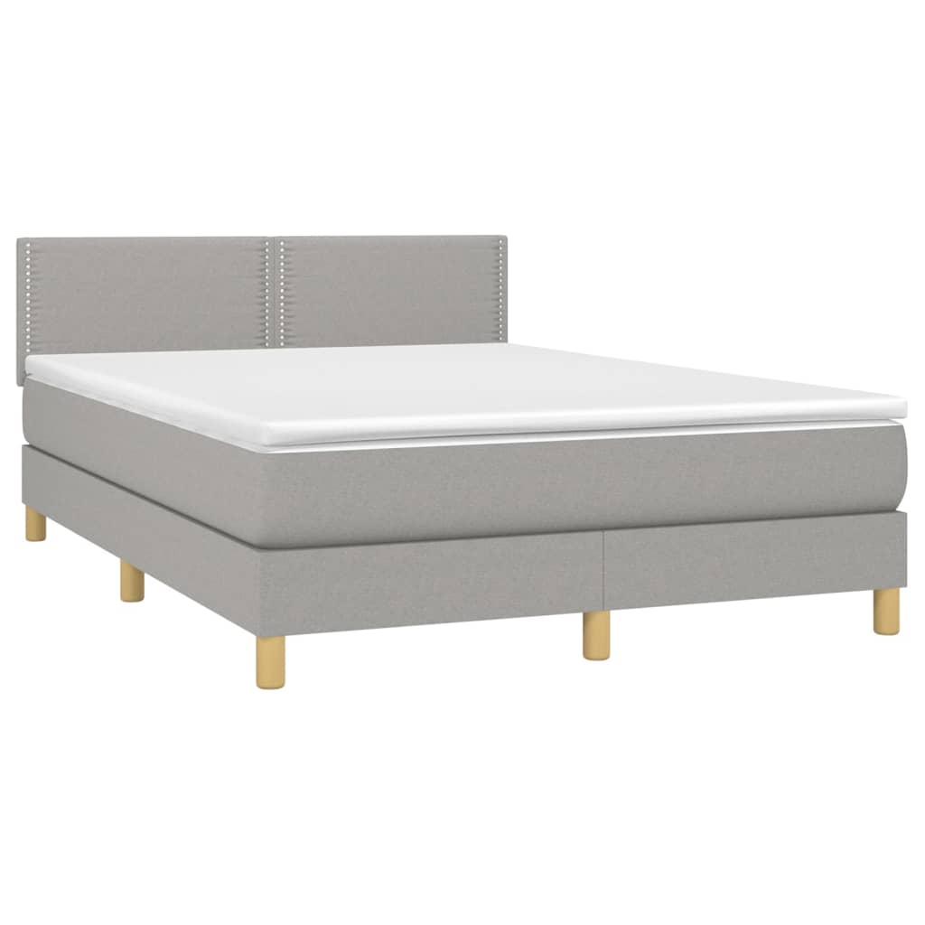 Κρεβάτι Boxspring με Στρώμα Ανοιχτό Γκρι 140x190 εκ. Υφασμάτινο - Pakobazaar