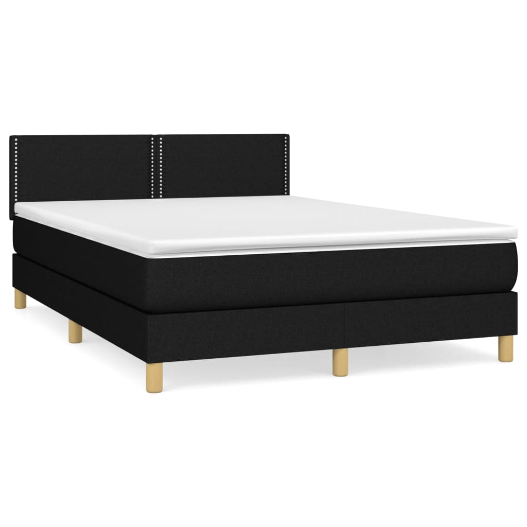 Κρεβάτι Boxspring με Στρώμα Μαύρο 140x190 εκ. Υφασμάτινο