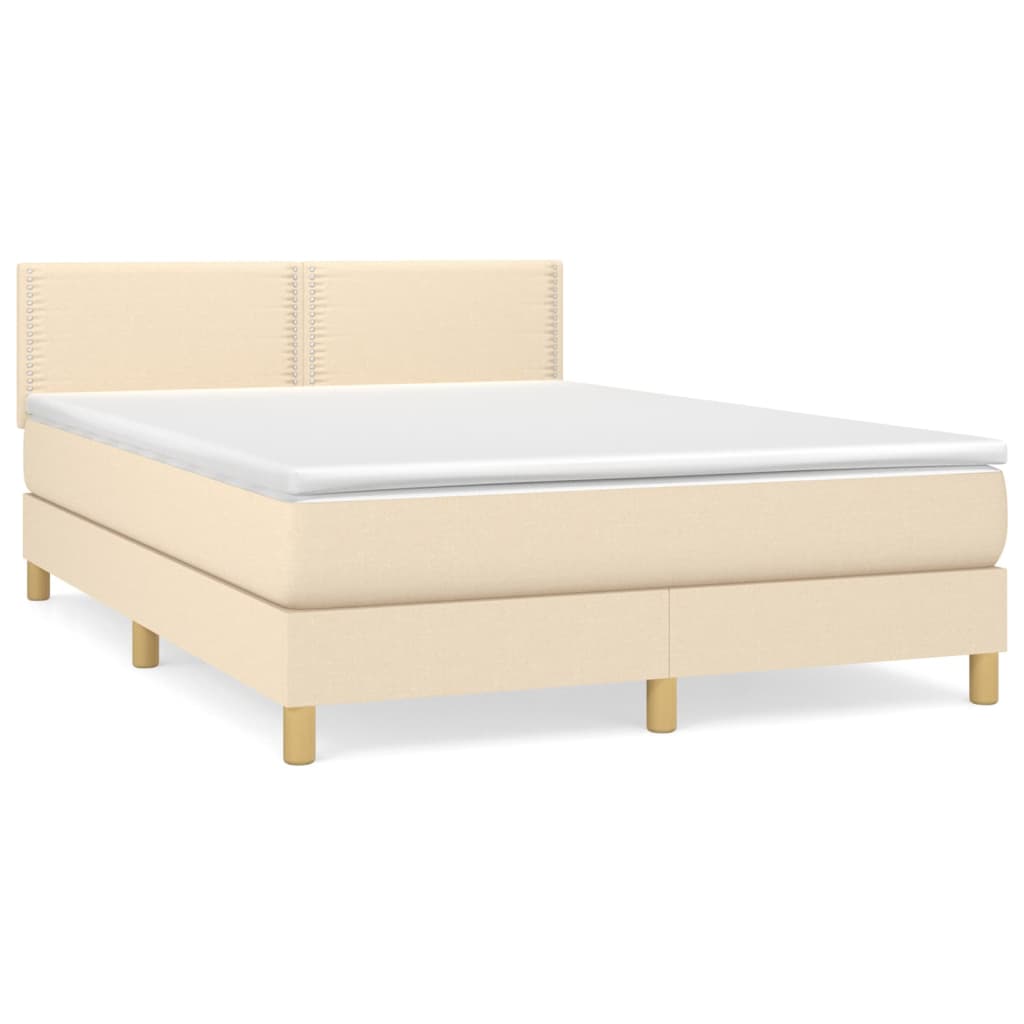 Κρεβάτι Boxspring με Στρώμα Κρεμ 140x190 εκ. Υφασμάτινο - Pakobazaar