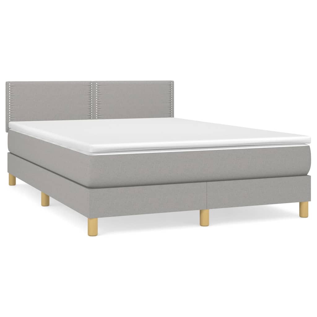 Κρεβάτι Boxspring με Στρώμα Ανοιχτό Γκρι 140x200 εκ. Υφασμάτινο - Pakobazaar
