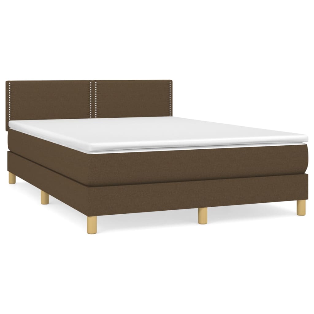 Κρεβάτι Boxspring με Στρώμα Σκούρο Καφέ 140x200 εκ Υφασμάτινο