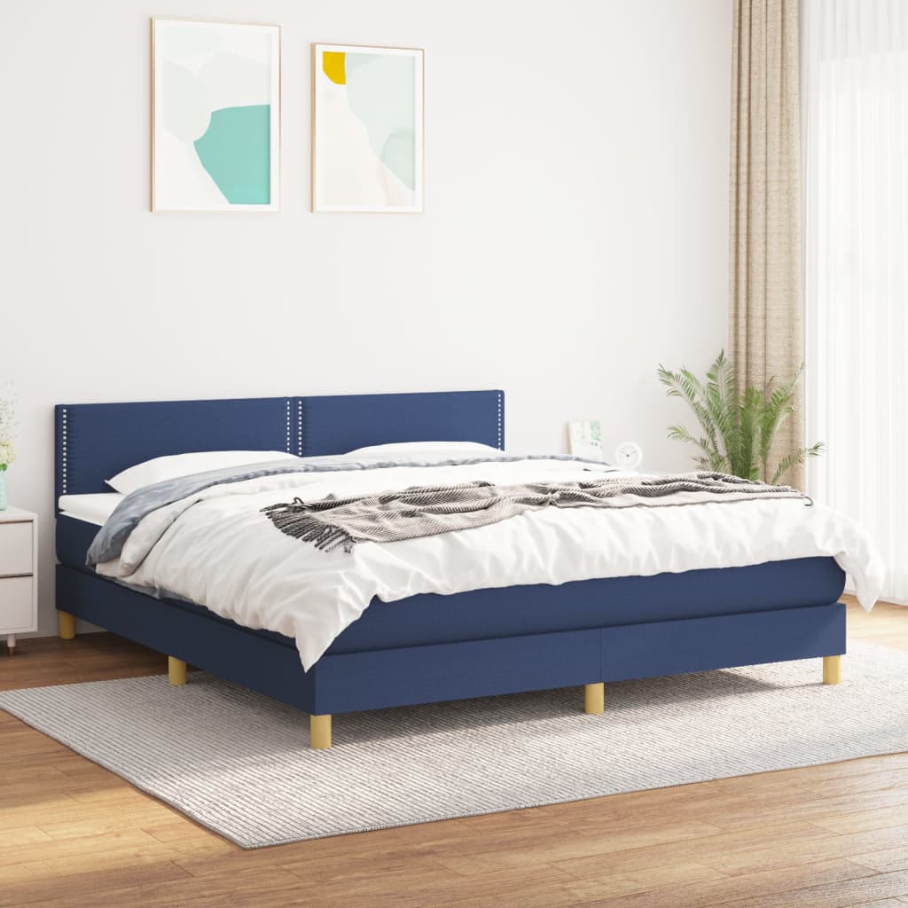 Κρεβάτι Boxspring με Στρώμα Μπλε 160x200 εκ. Υφασμάτινο - Pakobazaar