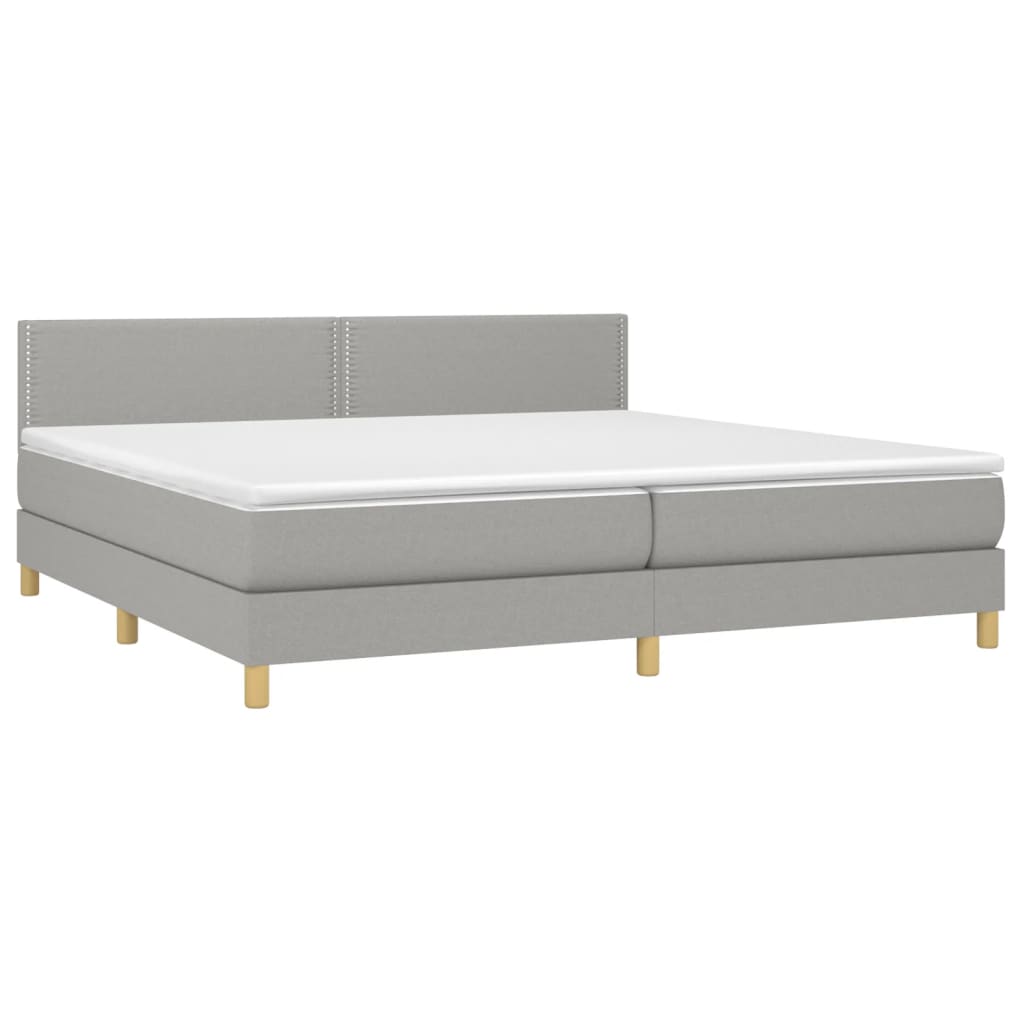 Κρεβάτι Boxspring με Στρώμα Ανοιχτό Γκρι 200x200 εκ. Υφασμάτινο