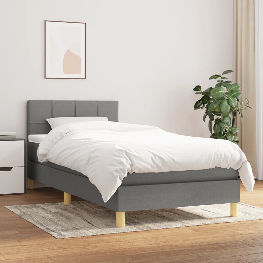 Κρεβάτι Boxspring με Στρώμα Σκούρο Γκρι 80x200 εκ. Υφασμάτινο - Pakobazaar