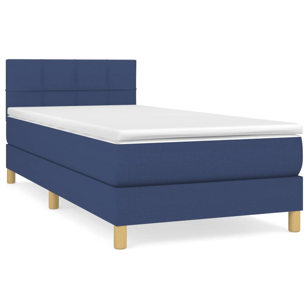 Κρεβάτι Boxspring με Στρώμα Μπλε 80x200 εκ. Υφασμάτινο