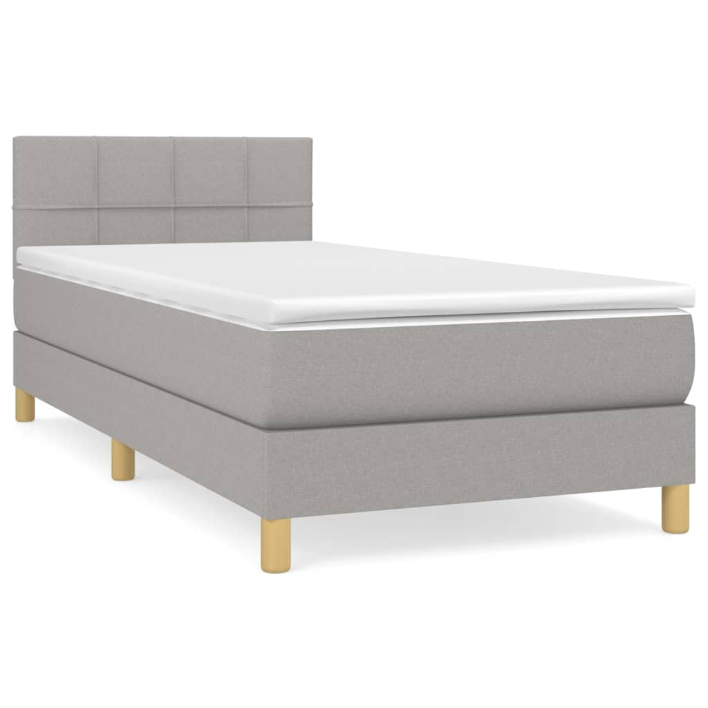 Κρεβάτι Boxspring με Στρώμα Ανοιχτό Γκρι 90x190 εκ. Υφασμάτινο