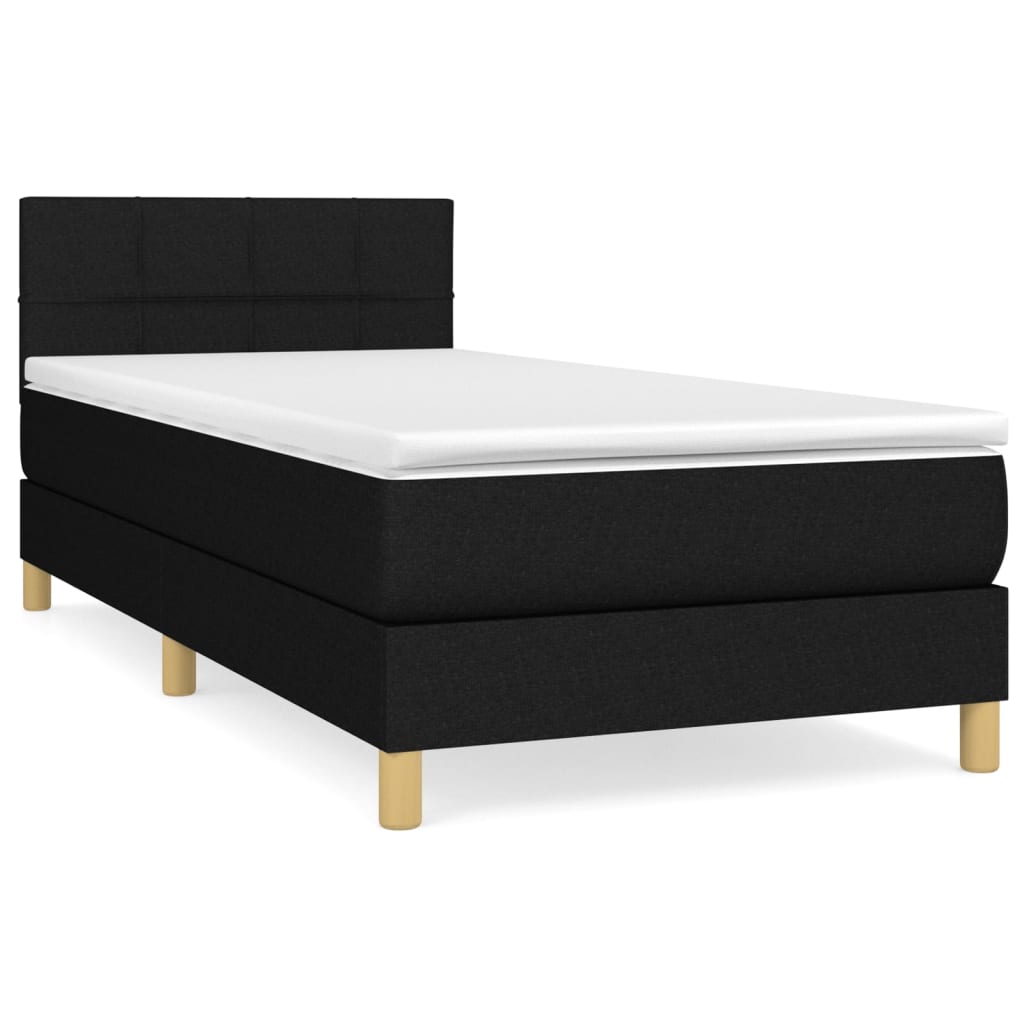 Κρεβάτι Boxspring με Στρώμα Μαύρο 90x200 εκ. Υφασμάτινο