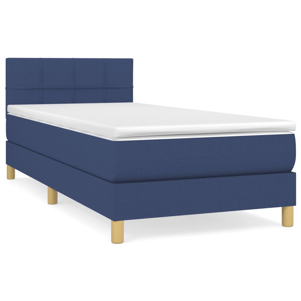 Κρεβάτι Boxspring με Στρώμα Μπλε 90x200 εκ.Υφασμάτινο