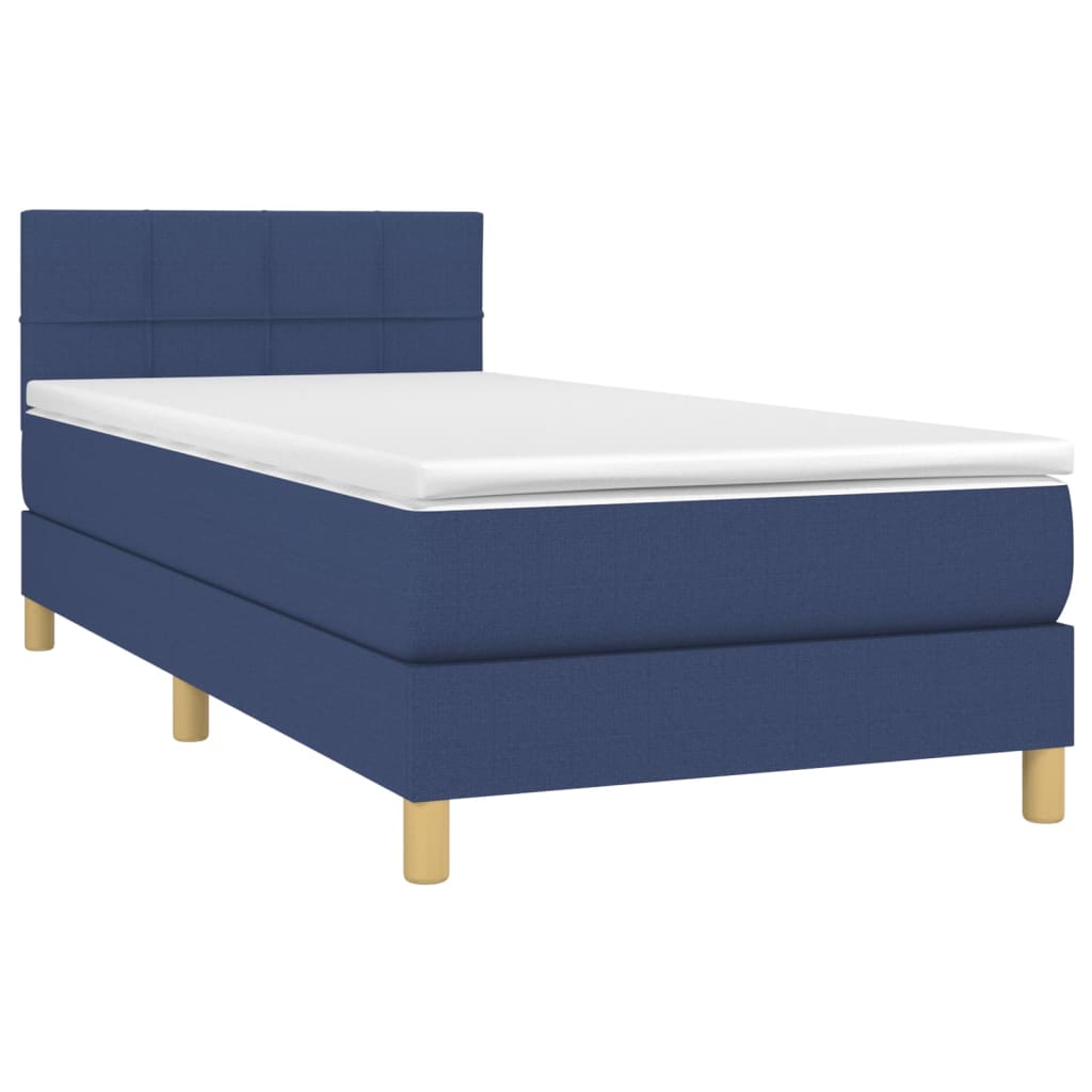 Κρεβάτι Boxspring με Στρώμα Μπλε 90x200 εκ.Υφασμάτινο