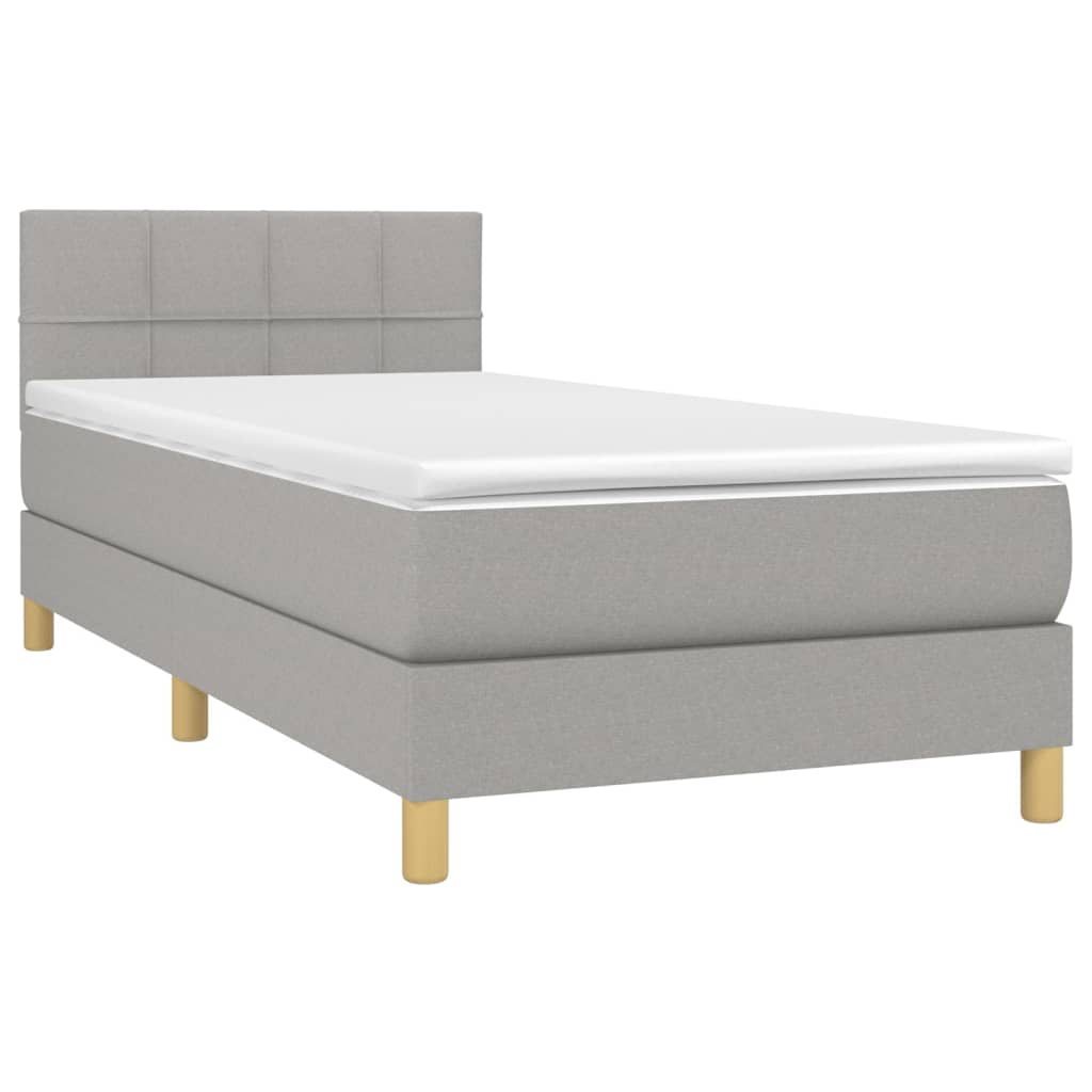 Κρεβάτι Boxspring με Στρώμα Ανοιχτό Γκρι 100x200 εκ. Υφασμάτινο
