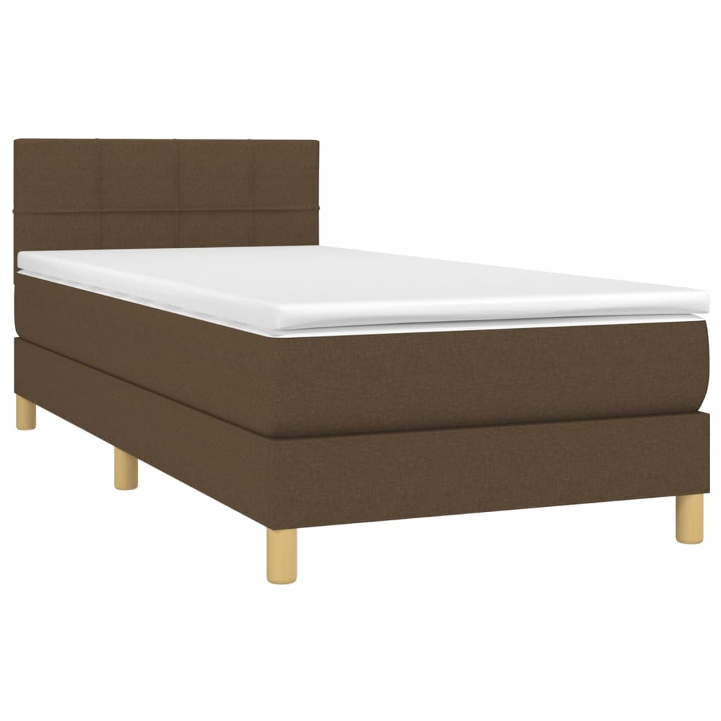Κρεβάτι Boxspring με Στρώμα Σκούρο Καφέ 100x200 εκ. Υφασμάτινο