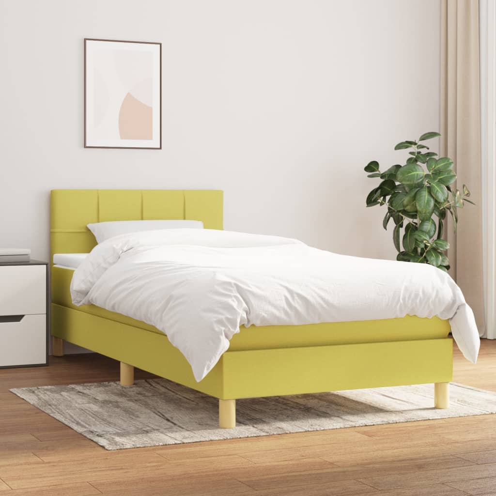 Κρεβάτι Boxspring με Στρώμα Πράσινο 100 x 200 εκ. Υφασμάτινο
