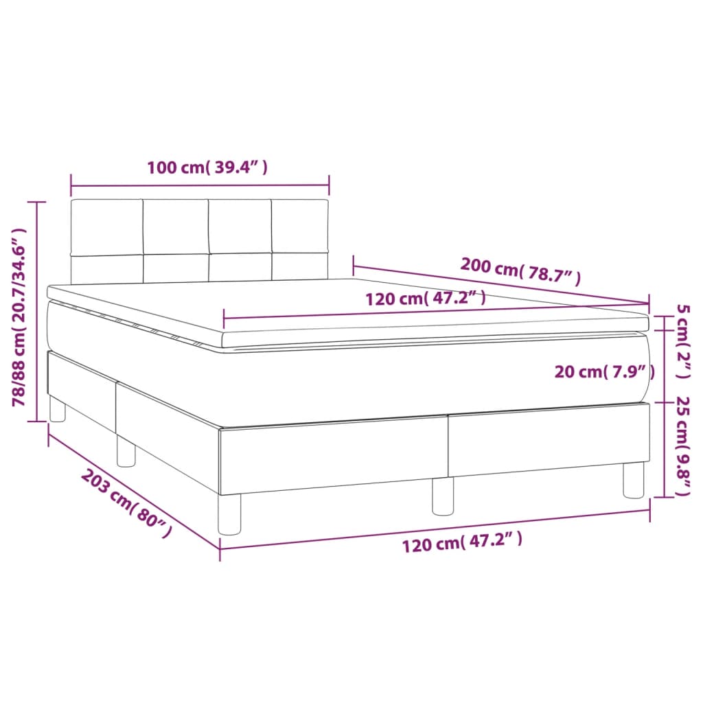 Κρεβάτι Boxspring με Στρώμα Ανοιχτό Γκρι 120x200 εκ. Υφασμάτινο