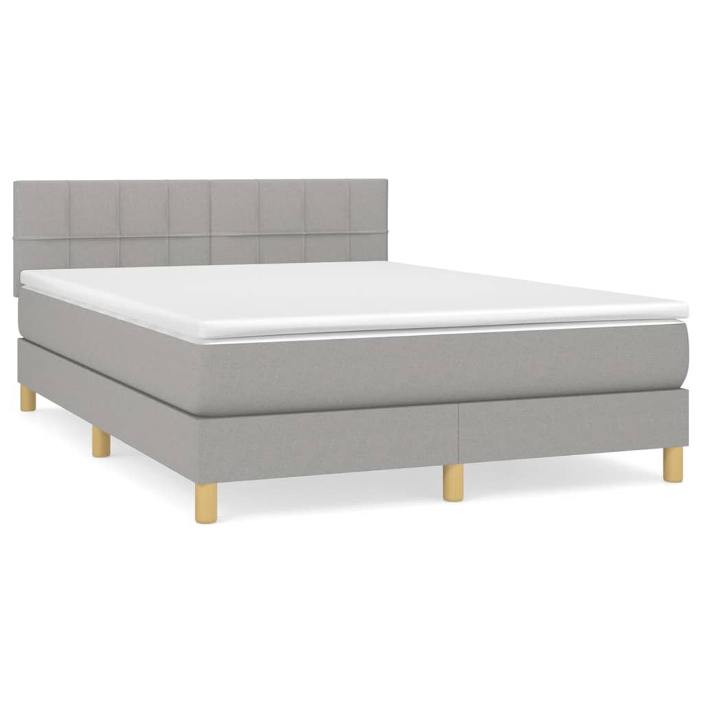 Κρεβάτι Boxspring με Στρώμα Ανοιχτό Γκρι 140x190 εκ. Υφασμάτινο