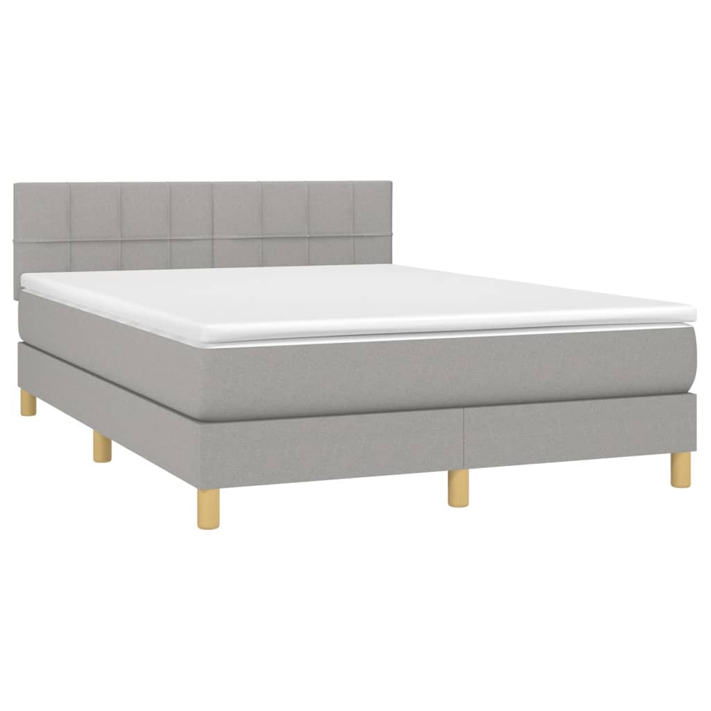 Κρεβάτι Boxspring με Στρώμα Ανοιχτό Γκρι 140x190 εκ. Υφασμάτινο