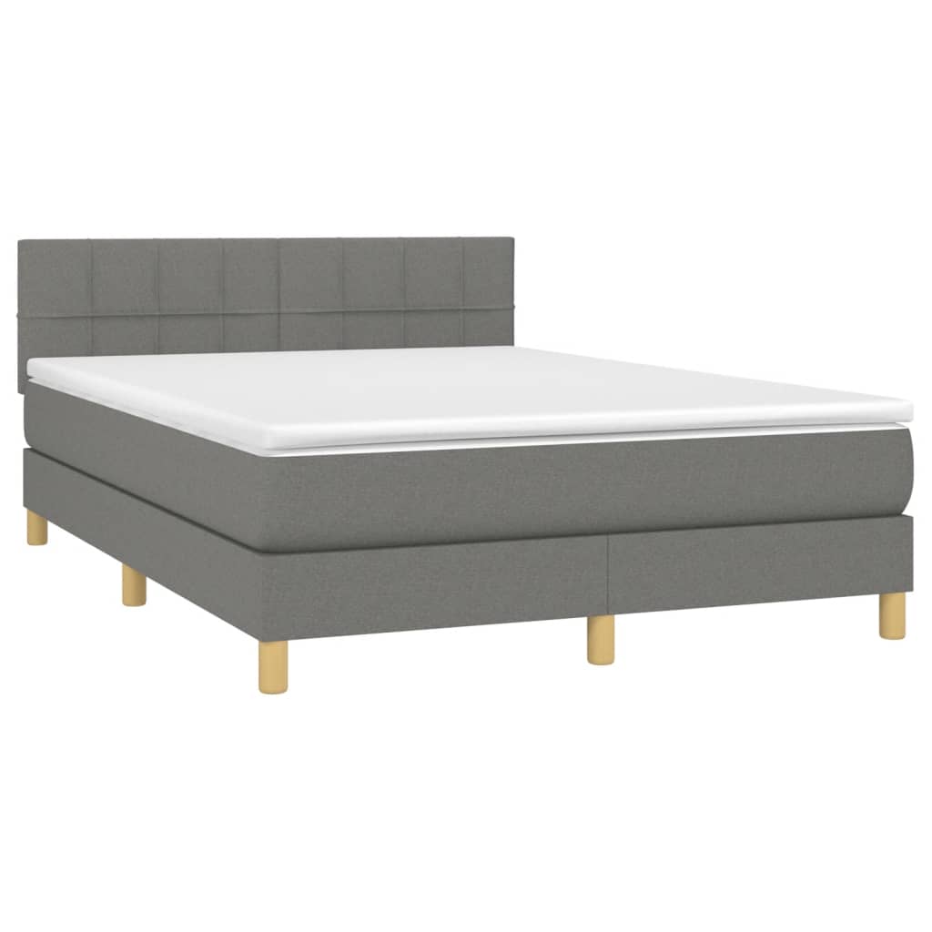 Κρεβάτι Boxspring με Στρώμα Σκούρο Γκρι 140x190 εκ. Υφασμάτινο