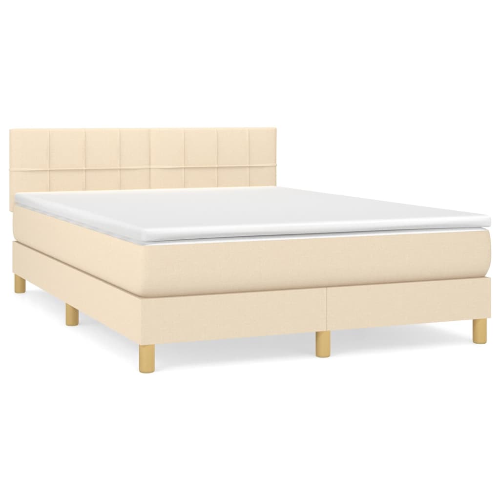 Κρεβάτι Boxspring με Στρώμα Κρεμ 140x190 εκ. Υφασμάτινο - Pakobazaar