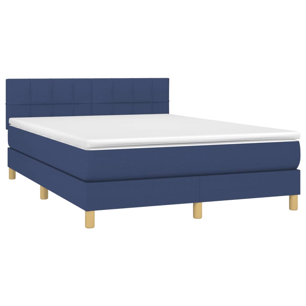 Κρεβάτι Boxspring με Στρώμα Μπλε 140x190 εκ. Υφασμάτινο