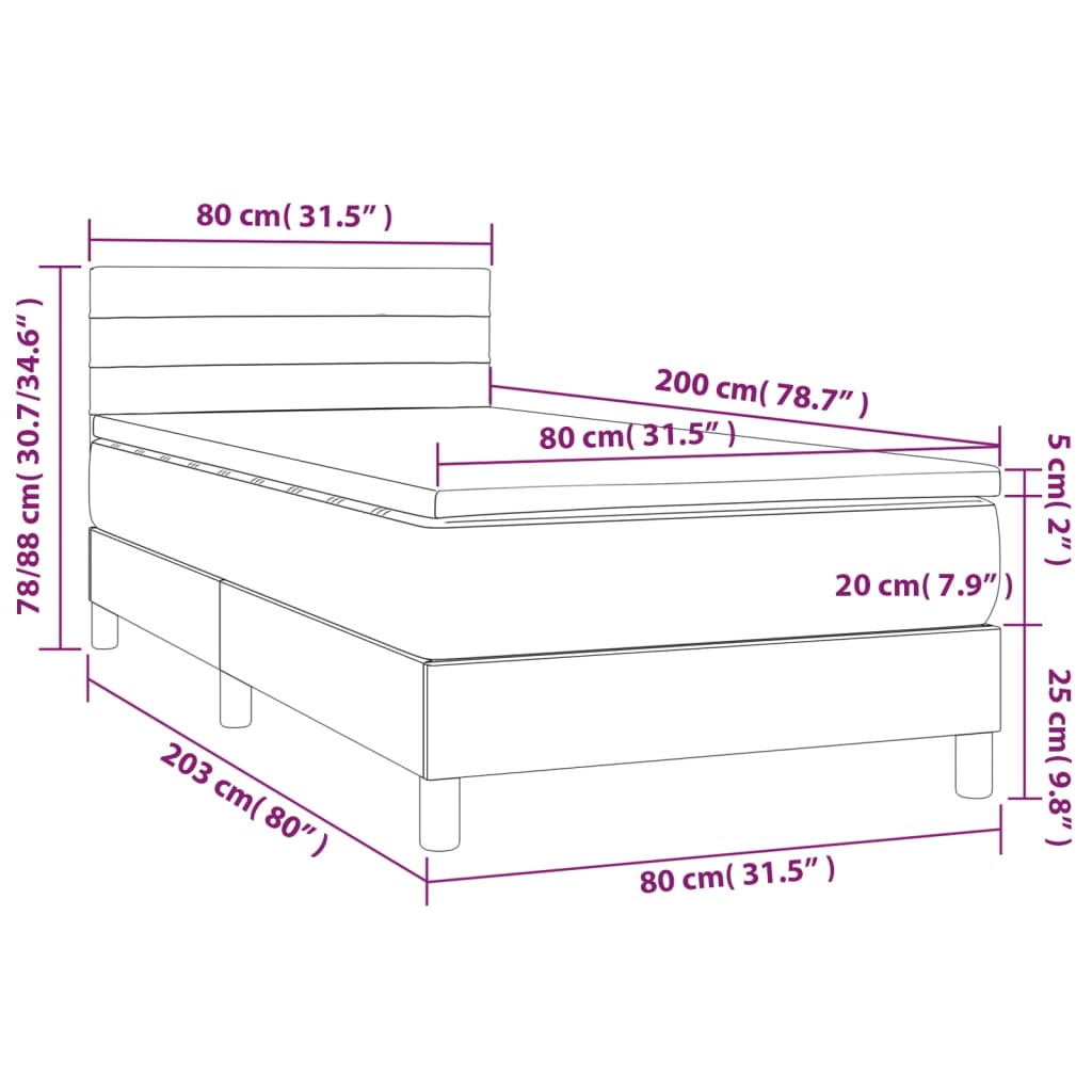 Κρεβάτι Boxspring με Στρώμα Σκούρο Καφέ 80x200 εκ. Υφασμάτινο