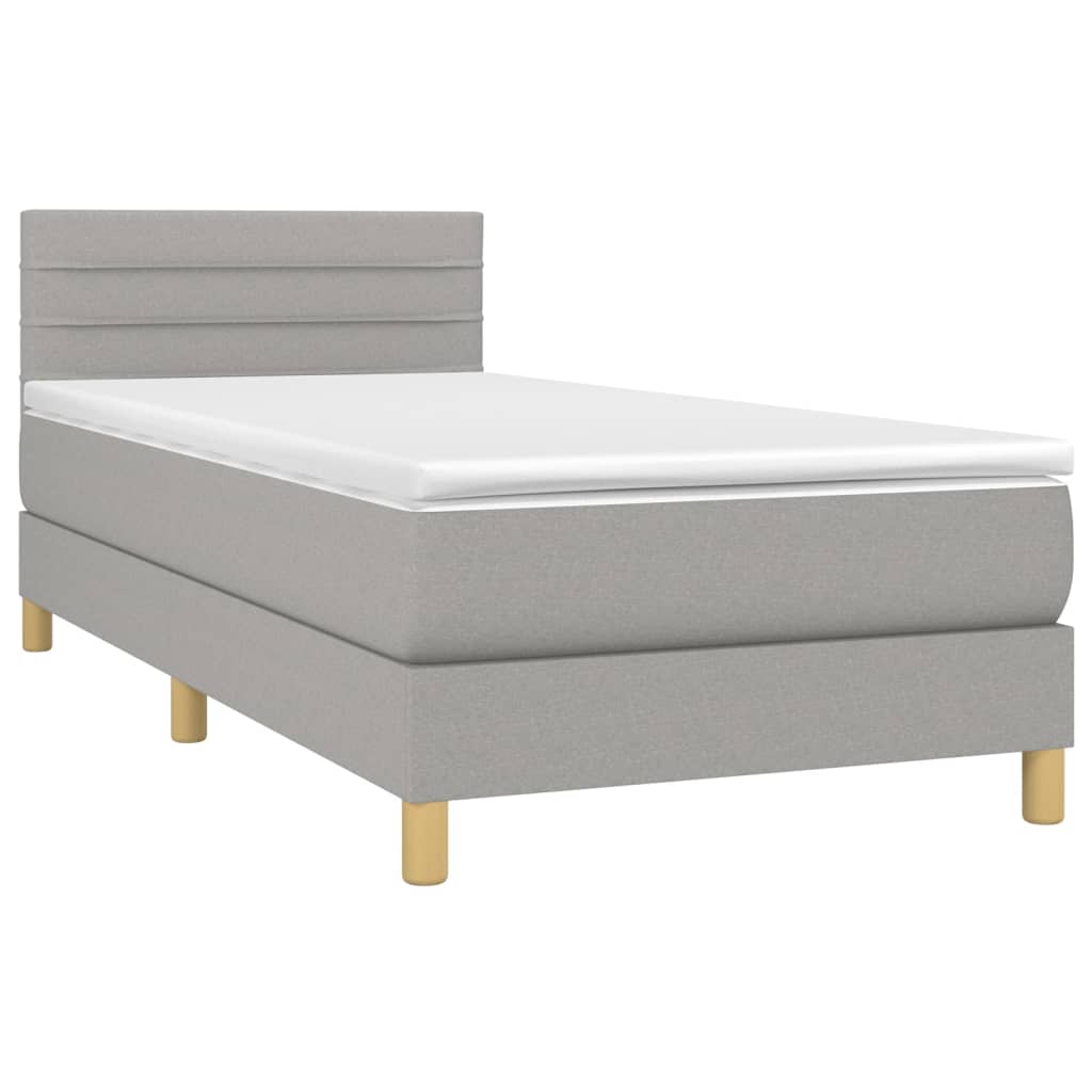 Κρεβάτι Boxspring με Στρώμα Ανοιχτό Γκρι 90x190 εκ. Υφασμάτινο
