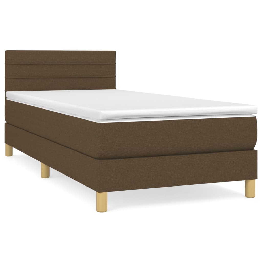 Κρεβάτι Boxspring με Στρώμα Σκούρο Καφέ 90x190 εκ. Υφασμάτινο
