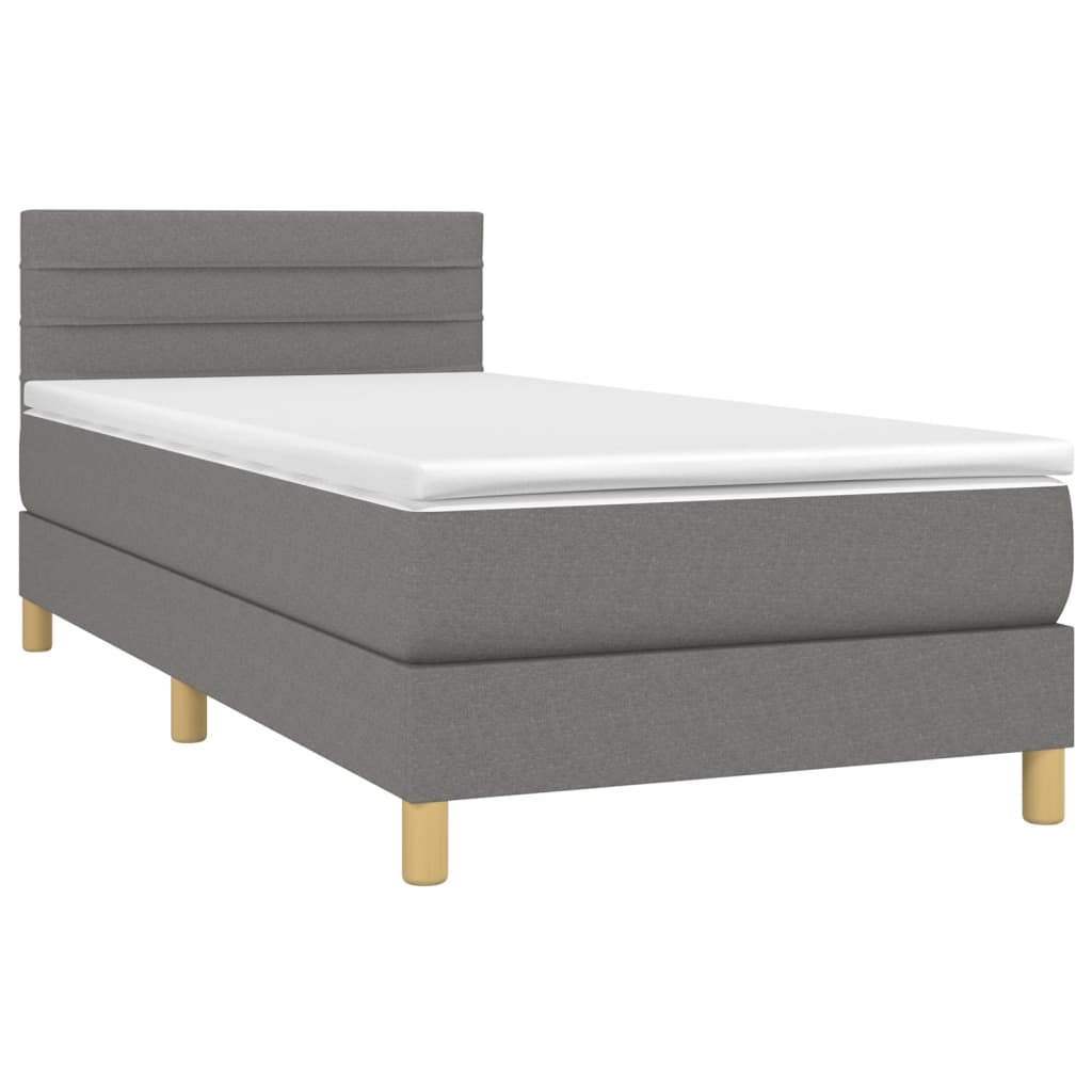 Κρεβάτι Boxspring με Στρώμα Σκούρο Γκρι 90x200 εκ. Υφασμάτινο