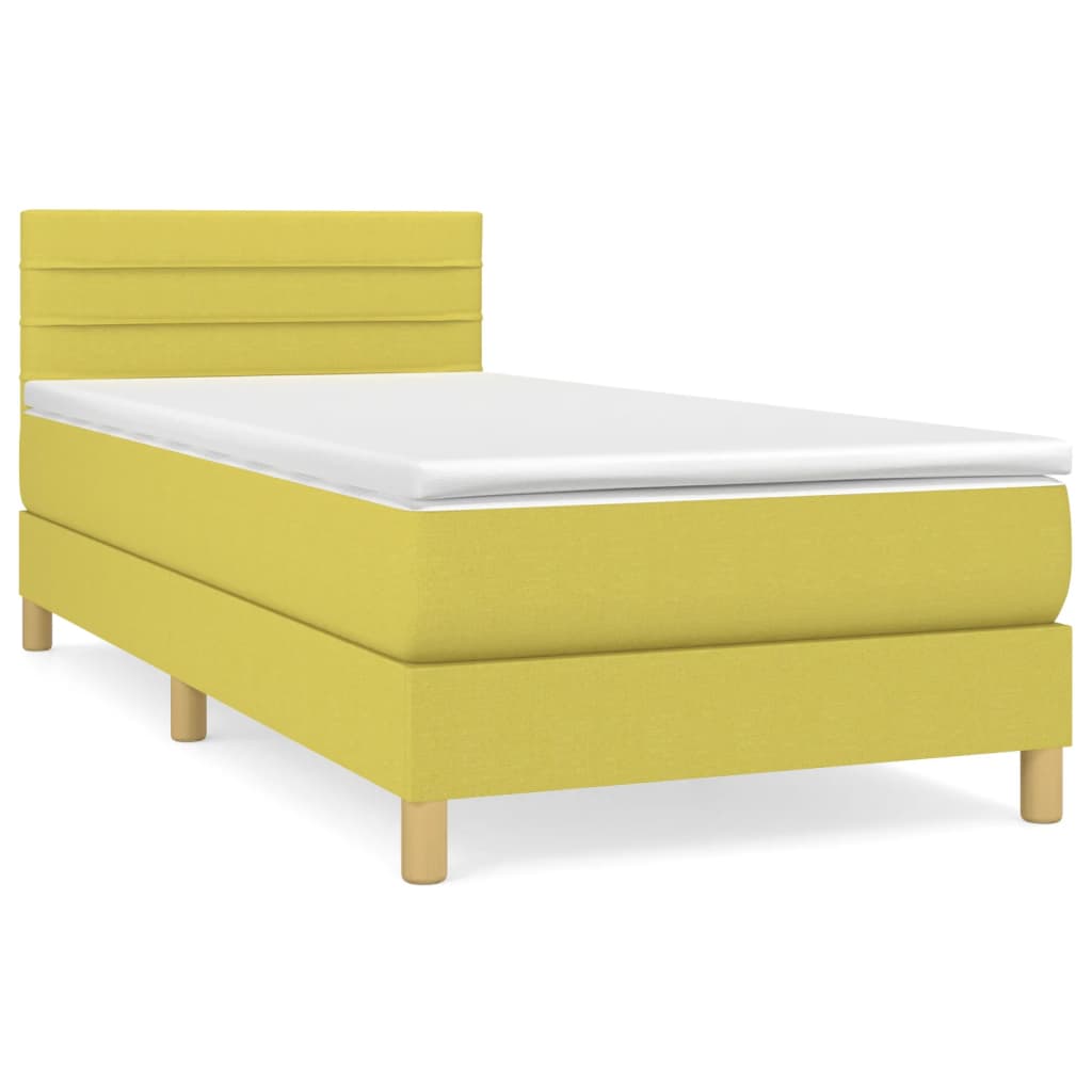 Κρεβάτι Boxspring με Στρώμα Πράσινο 90x200 εκ. Υφασμάτινο - Pakobazaar