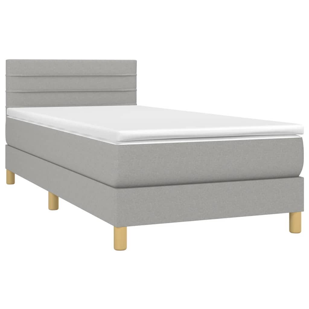 Κρεβάτι Boxspring με Στρώμα Ανοιχτό Γκρι 100x200 εκ. Υφασμάτινο