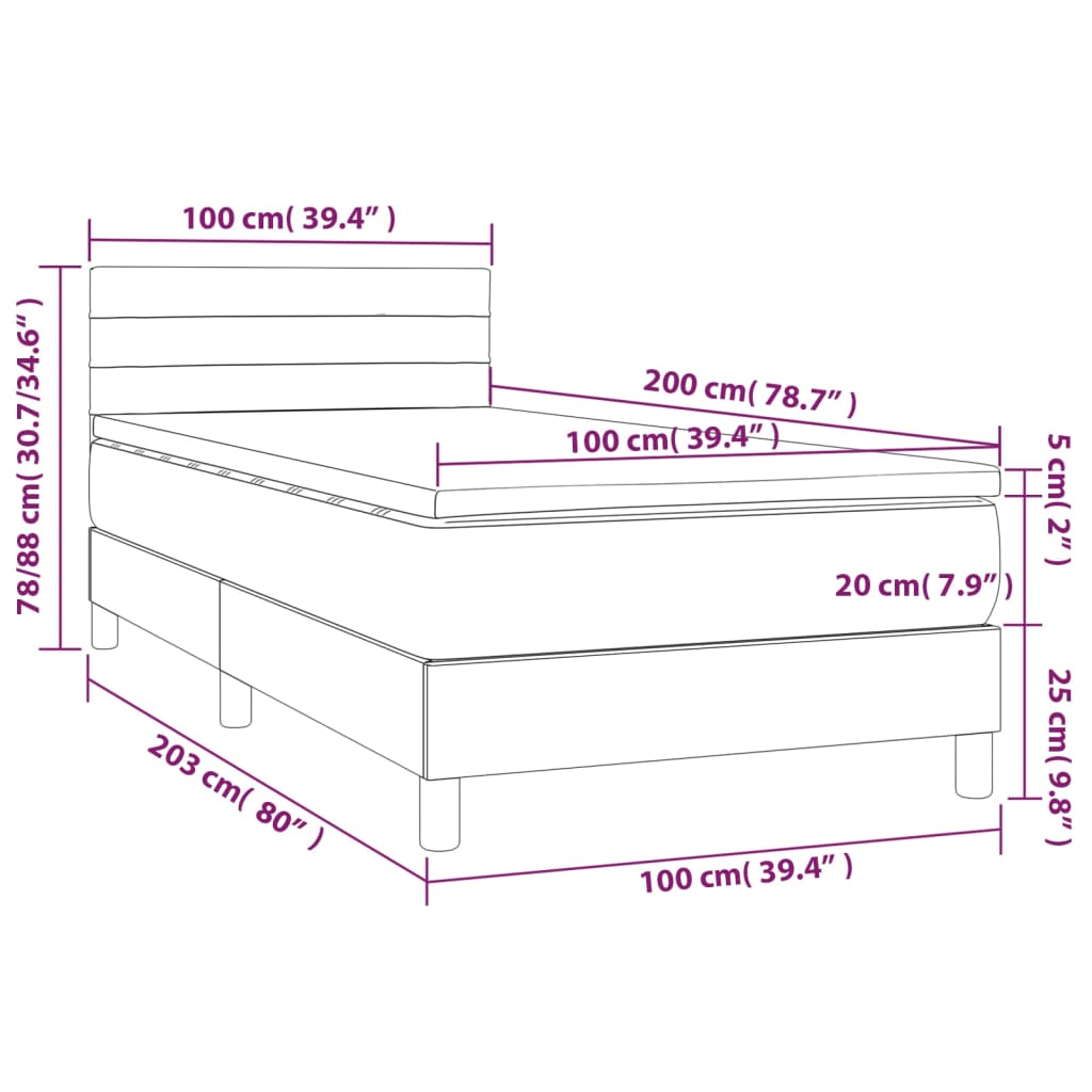 Κρεβάτι Boxspring με Στρώμα Κρεμ 100 x 200 εκ. Υφασμάτινο