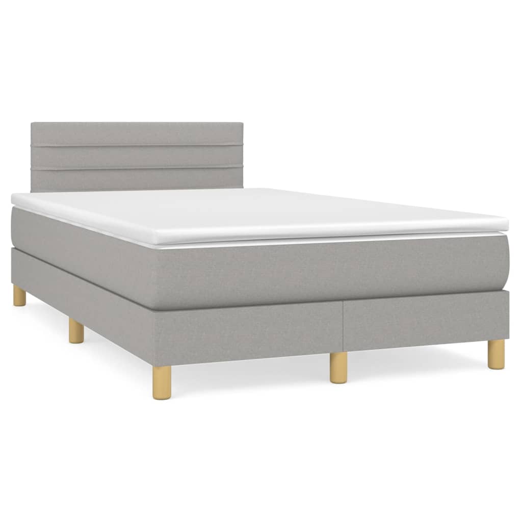 Κρεβάτι Boxspring με Στρώμα Ανοιχτό Γκρι 120x200 εκ. Υφασμάτινο