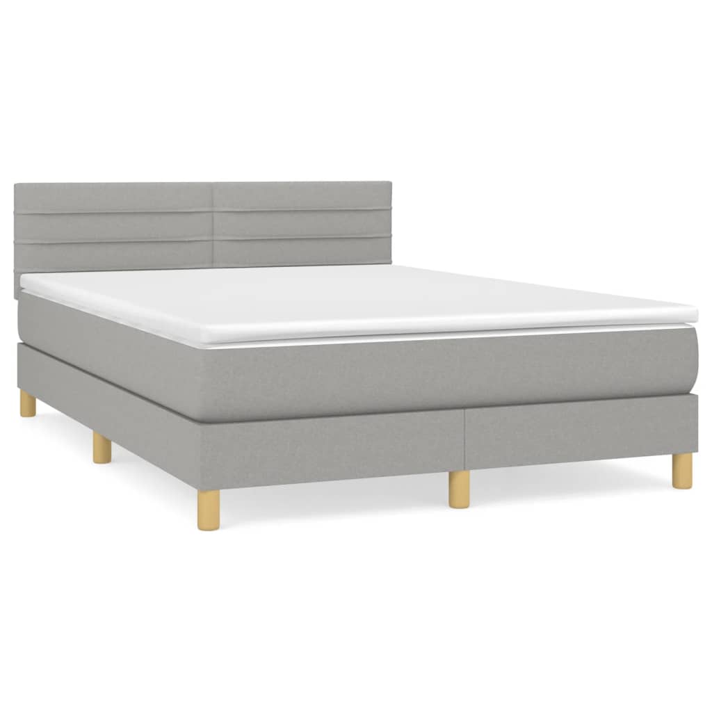 Κρεβάτι Boxspring με Στρώμα Ανοιχτό Γκρι 140x190 εκ. Υφασμάτινο