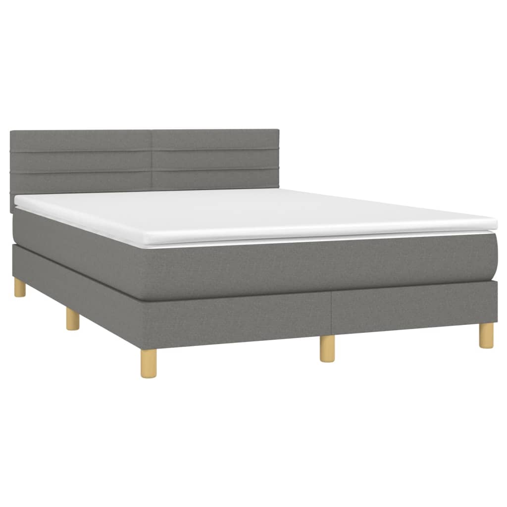 Κρεβάτι Boxspring με Στρώμα Σκούρο Γκρι 140x190 εκ. Υφασμάτινο