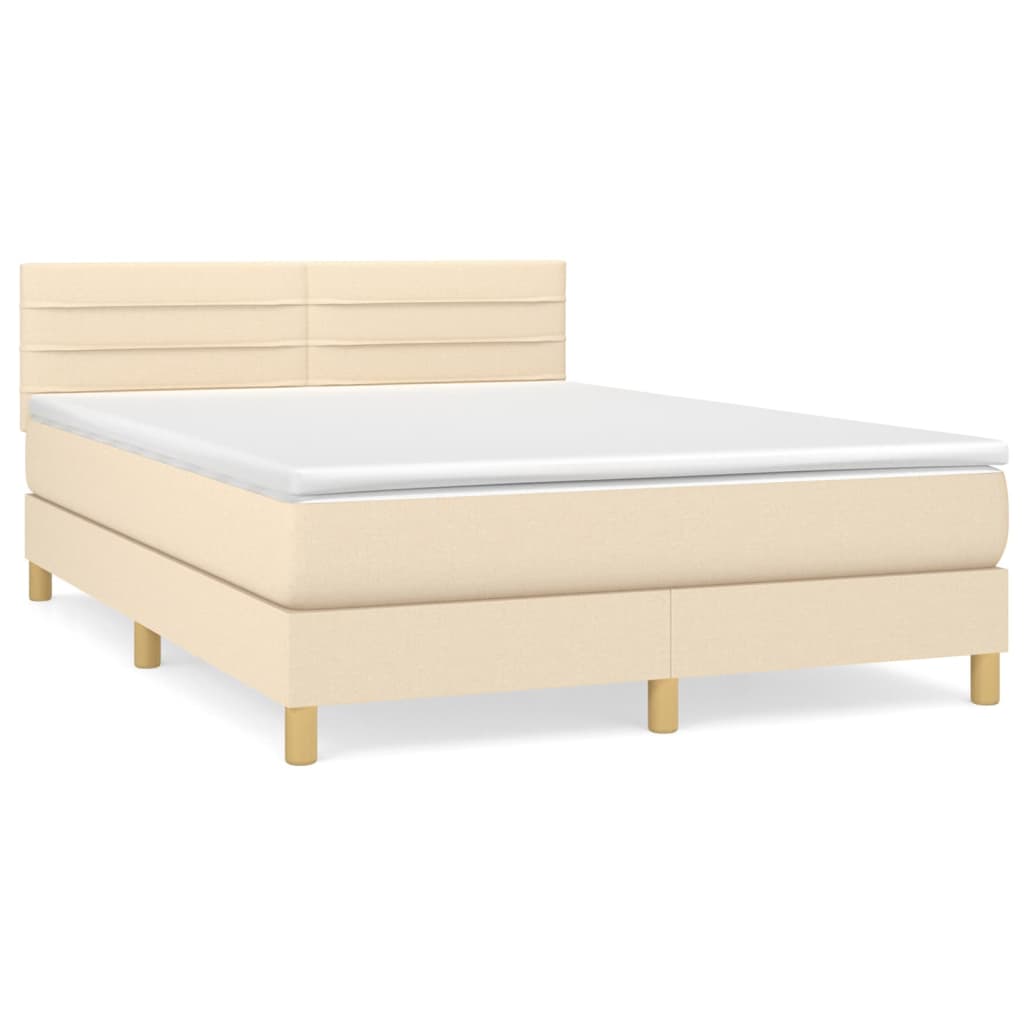 Κρεβάτι Boxspring με Στρώμα Κρεμ 140x190 εκ. Υφασμάτινο - Pakobazaar