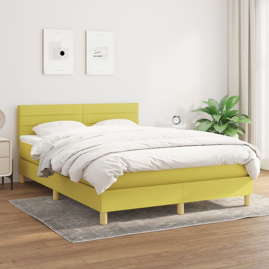 Κρεβάτι Boxspring με Στρώμα Πράσινο 140x190 εκ. Υφασμάτινο