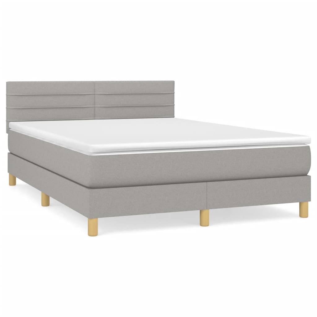 Κρεβάτι Boxspring με Στρώμα Ανοιχτό Γκρι 140x200 εκ. Υφασμάτινο