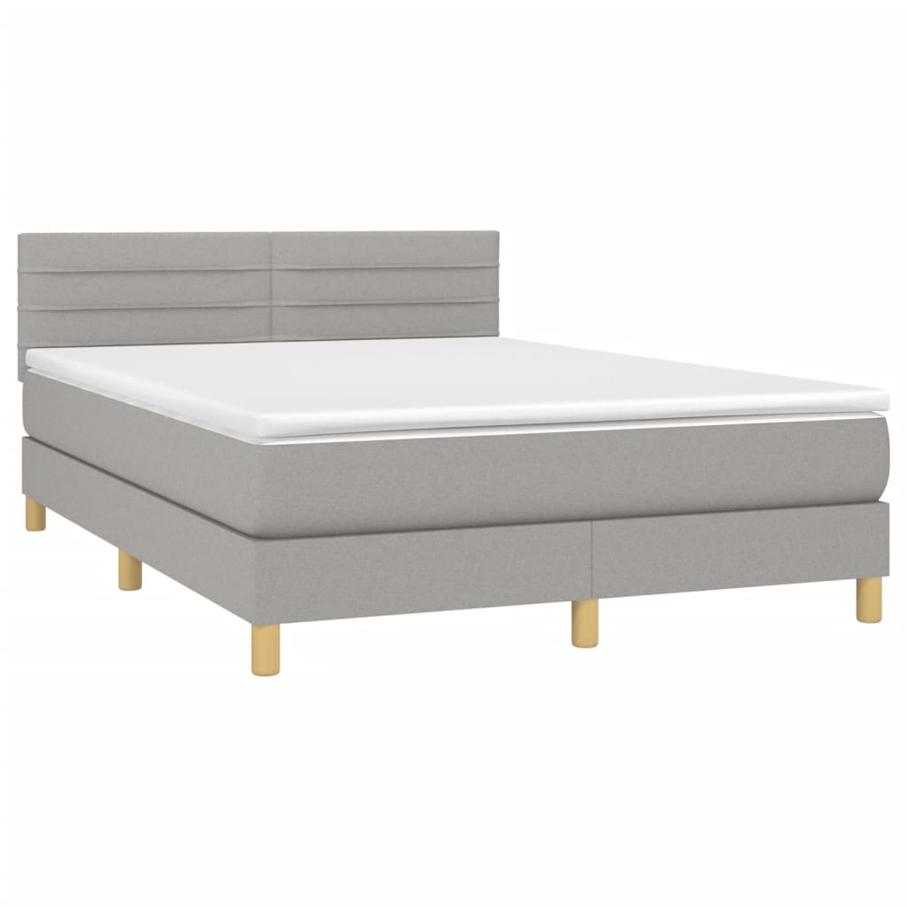 Κρεβάτι Boxspring με Στρώμα Ανοιχτό Γκρι 140x200 εκ. Υφασμάτινο