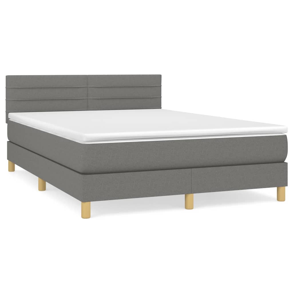 Κρεβάτι Boxspring με Στρώμα Σκούρο Γκρι 140x200 εκ Υφασμάτινο