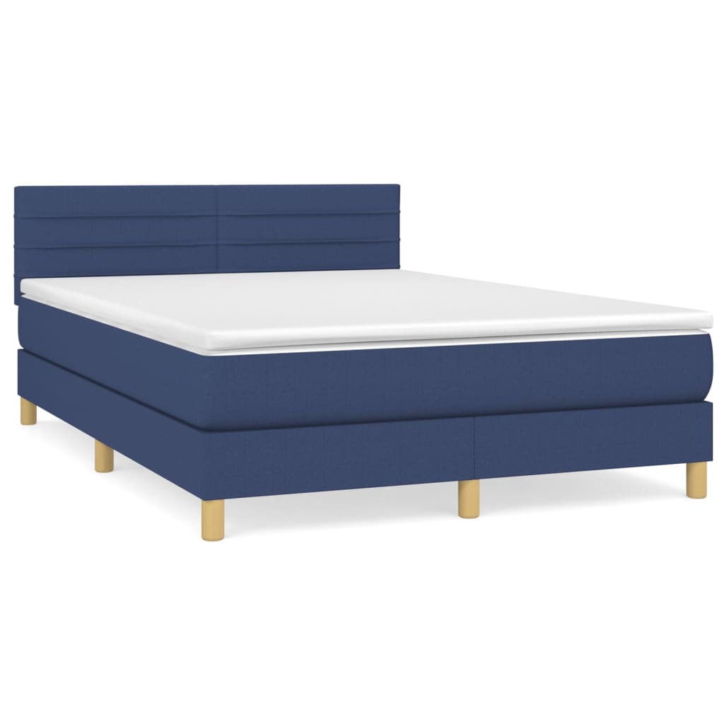 Κρεβάτι Boxspring με Στρώμα Μπλε 140x200 εκ. Υφασμάτινο