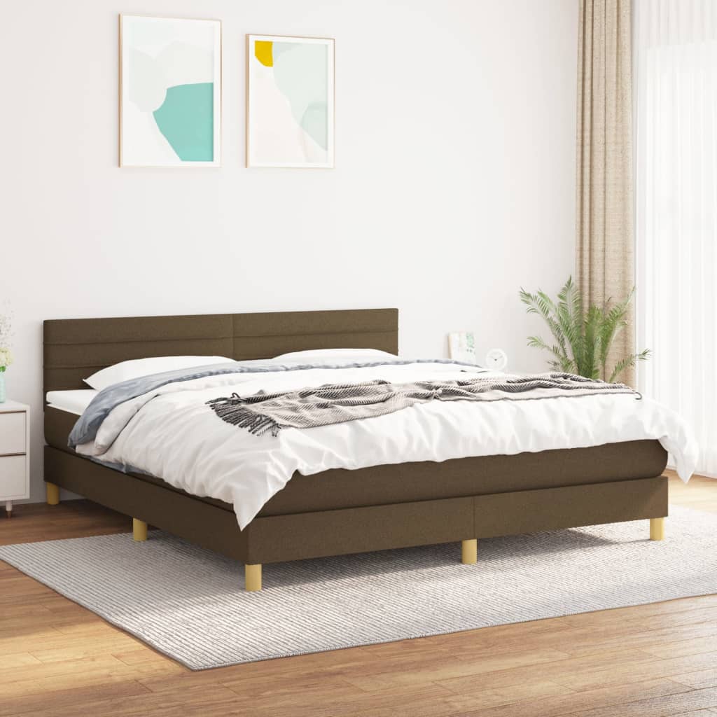 Κρεβάτι Boxspring με Στρώμα Σκούρο Καφέ 160x200 εκ Υφασμάτινο - Pakobazaar