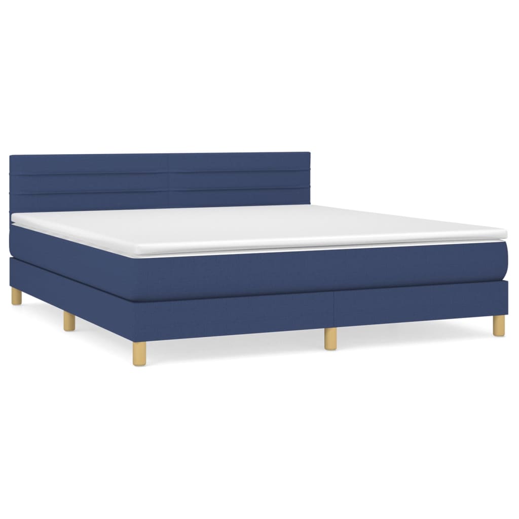 Κρεβάτι Boxspring με Στρώμα Μπλε 160x200 εκ. Υφασμάτινο